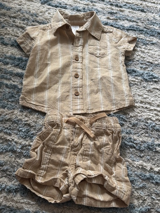 Other - Beige Striped Baby Shirt + Shorts Set